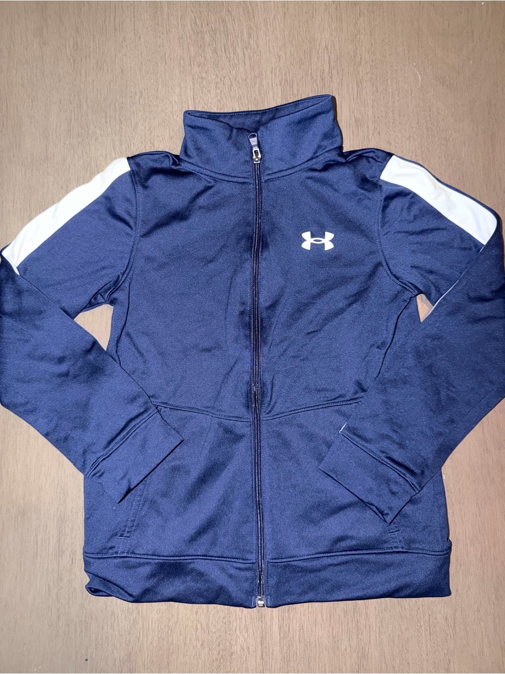 Under Armour Navy Jacket with White Shoulder Panels - Kids Full Zip